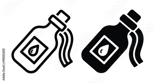 Molotov Cocktail Icon Set, Petrol Bomb Vector Illustration in Outline and Glyph Styles
