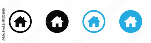 Web home icon in circle for apps and websites, house symbol main page navigation vector illustration
