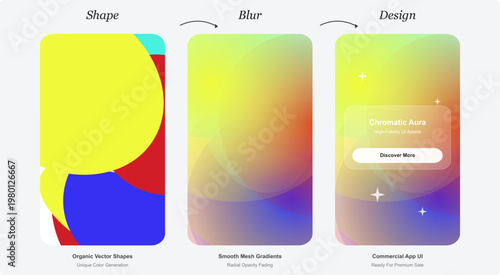 Modern UI/UX Design Progression: Abstract Blurred Gradient Background Creation Steps