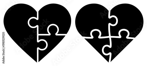 Heart shaped jigsaw puzzle pieces silhouettes for relationship and connection concepts