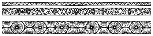 Mandala floral border ornaments with intricate ethnic patterns in black and white line art style