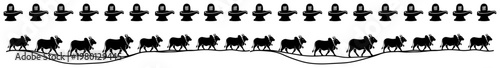 Shivling and holy cow silhouettes border for Hindu religious design