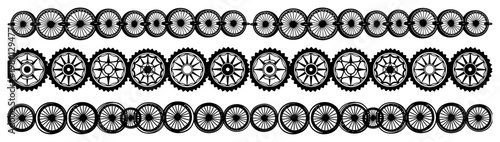Ashoka Chakra wheel symbols border set in geometric line art style