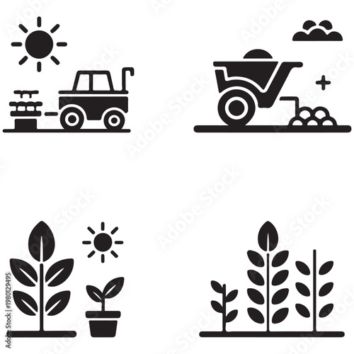 Agricultural icons for farming and gardening activities