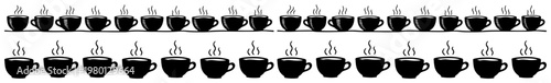 Coffee cup rows and hot beverage dividers in clean silhouette style