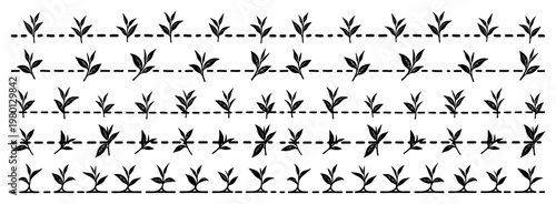 Small plant sprouts and leaves border for nature and environmental concepts in minimalist style