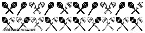 Maracas and rhythmic percussion instruments set as decorative borders in graphic silhouette style