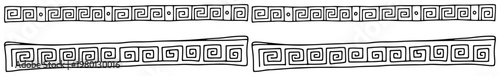 Geometric meander border pattern with greek key spiral motifs in hand drawn sketch style