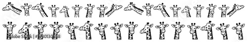 Cute giraffe heads horizontal border pattern in hand drawn cartoon doodle style