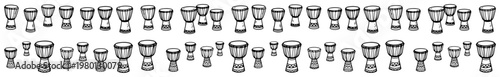 African djembe drums horizontal border pattern in hand drawn sketch style
