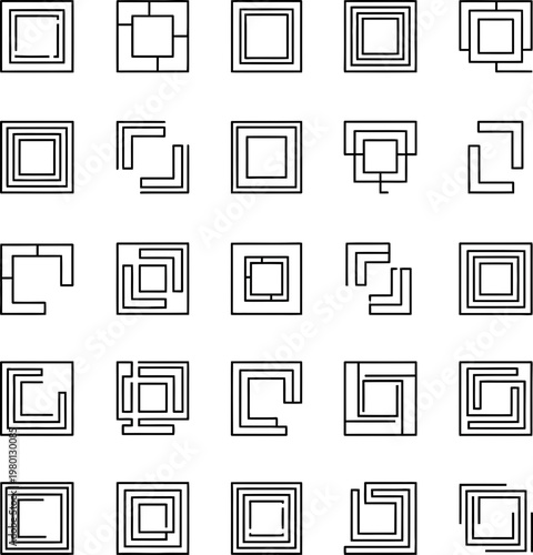 Geometric Abstract Square Shapes in a Grid Pattern