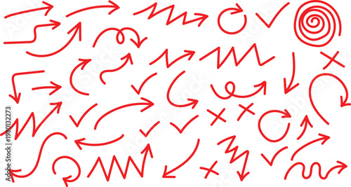 Abstract red scribbles and arrows a chaotic collection of hand drawn lines and shapes