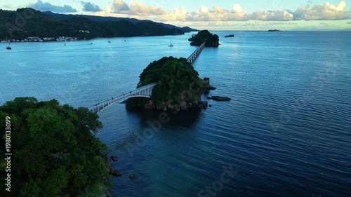 Aerial view of the beach at sunset, in the bay of the bridges Samaná, Dominican Republic.