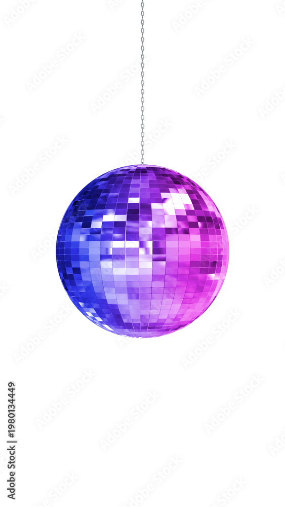 Fototapeta premium disco ball pink blue rotating isolated on transparent background,png 3d music party night and concert vertical social media design element