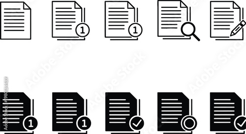flat vector icon set of document folders with notification badges and checkmarks for file management