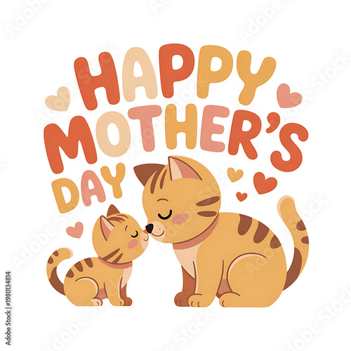 Adorable mother cat and kitten celebrating Mother's Day with a sweet kiss and heartfelt wishes