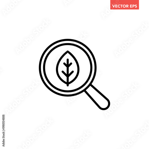 Black single search plant line icon, simple biotechnology research flat design vector pictogram, infographic interface elements for app logo web button ui ux isolated on white background
