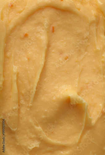 Foto close up of orange cream cheese, close up of cream with oranges, Custard, vanill