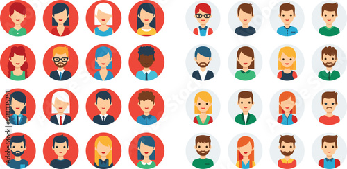 Colorful people avatar icons set with diverse male and female characters in circular frames flat vector illustration collection