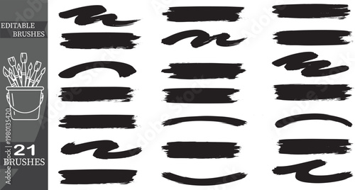 Editable Brush Strokes, Brushes, Vector Brushes, Digital Art Tools, 21 Editable Elements