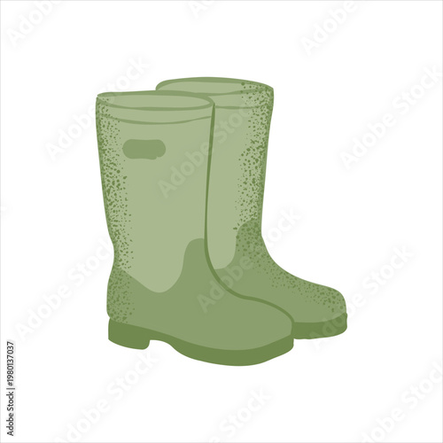 Green Rubber Boots Icon Isolated on White Background