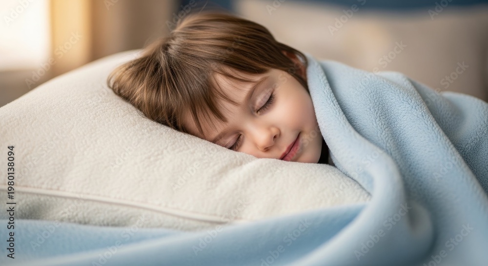 Fototapeta premium Peaceful child sleeping blissfully on a cozy pillow in a warm room