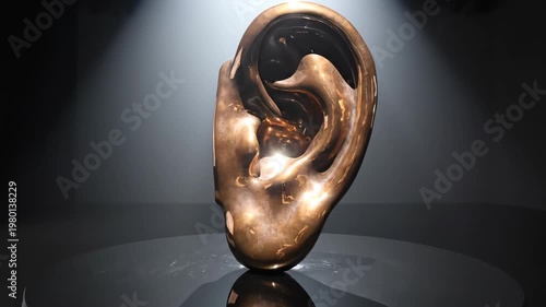 Abstract Sculpture of a Human Ear in Dramatic Lighting.