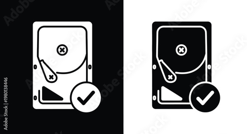 A contrasting depiction of a hard drive icon showcasing both positive and negative states