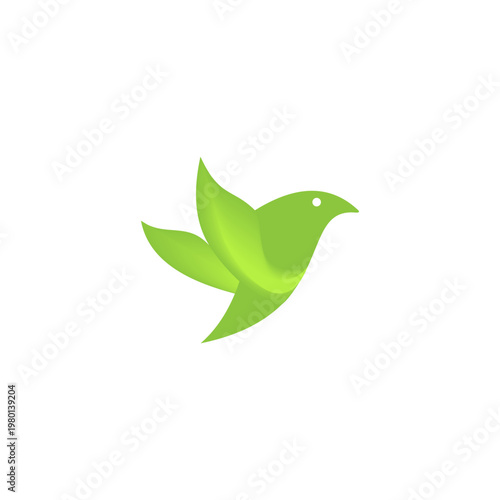 Modern bird logo design created from green leaf shapes. Minimalist vector icon representing nature, environmental conservation, eco-friendly business, organic products, and sustainability