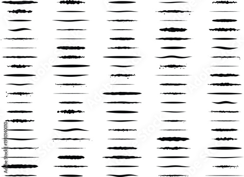 Black Brush Stroke Lines Collection isolated on white background