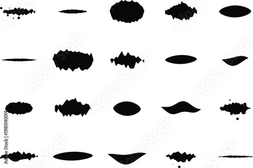 Black Brush Strokes Collection isolated on white background for graphic design