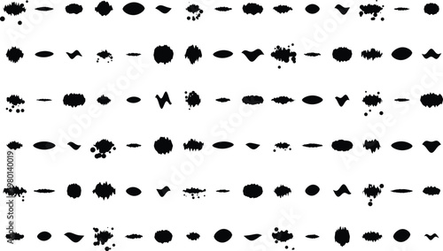 Black Ink Splatter Shapes Collection isolated on white background, grunge texture elements