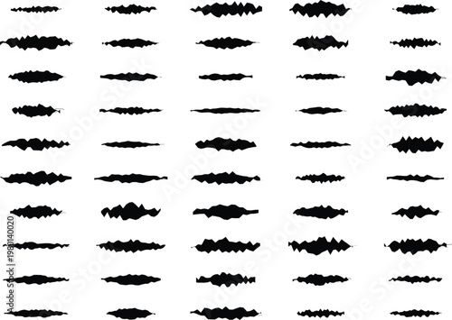 Brush Stroke Elements collection of horizontal black ink lines isolated on white background