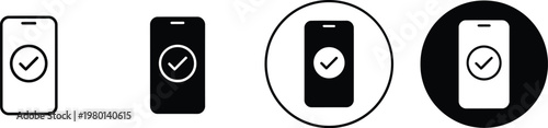 Flat design vector icon set of verification checkmarks on smartphone screens for app authentication