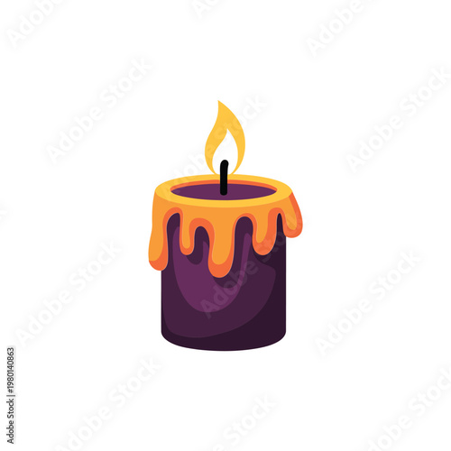Obraz na płótnie Dripping wax candle illustration with warm flame, Halloween or vigil symbol for