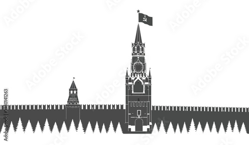 A striking black and white depiction showcases the iconic spires of moscow s kremlin presented as a bold silhouette high quality professional detailed modern