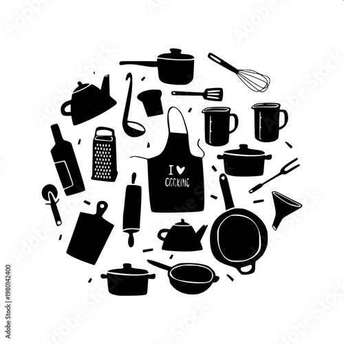 “Simple outline illustration of tableware set—plate, fork, and knife—clean line-art vector style.”