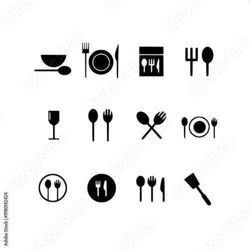 “Simple outline illustration of tableware set—plate, fork, and knife—clean line-art vector style.”