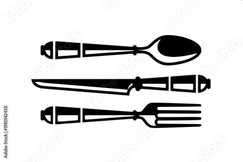 “Simple outline illustration of tableware set—plate, fork, and knife—clean line-art vector style.”