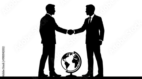 Φωτογραφία Two businessmen shaking hands over a globe, isolated on transparent background