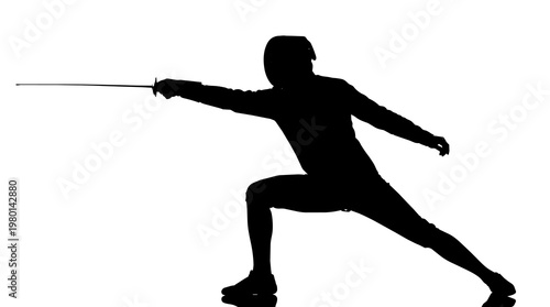 Canvas Print Fencer silhouette in lunge pose with foil, isolated on transparent background
