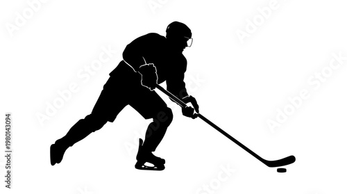 Photos Hockey player silhouette in action with stick and puck, isolated on transparent