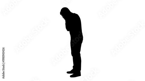 Foto Silhouette of a man bowing his head in despair, isolated on transparent backgrou