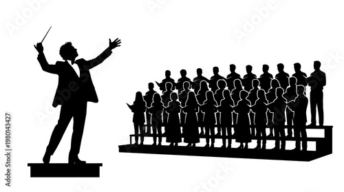 Obraz na plátne Conductor leading choir on risers, isolated on transparent background
