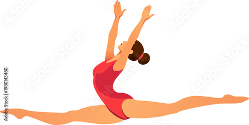 Gymnast Split Leap Minimalist, Realistic Flat Colorful Airborne Dynamic Sports Illustration