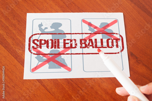 Billede på lærred Ballot with a double vote and a spoiled ballot stamp, concept of an invalid vote in elections