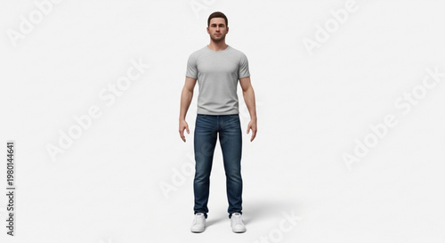 A man in casual clothing standing alone on a plain background