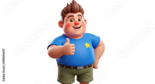 A cheerful cartoon boy giving a thumbs up with a star on his shirt