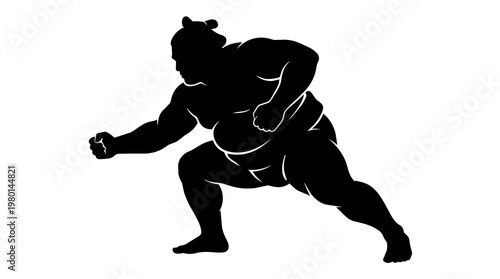 Tableau sur toile Black silhouette of a sumo wrestler in a fighting stance, isolated on transparen
