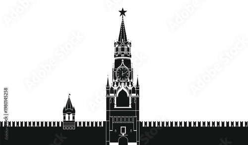A striking depiction showcases the spires of moscow s kremlin against a stark white background creating a powerful silhouette high quality professional detailed modern